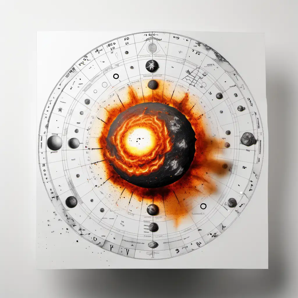 astrology burnt planet on pure white paper front view 