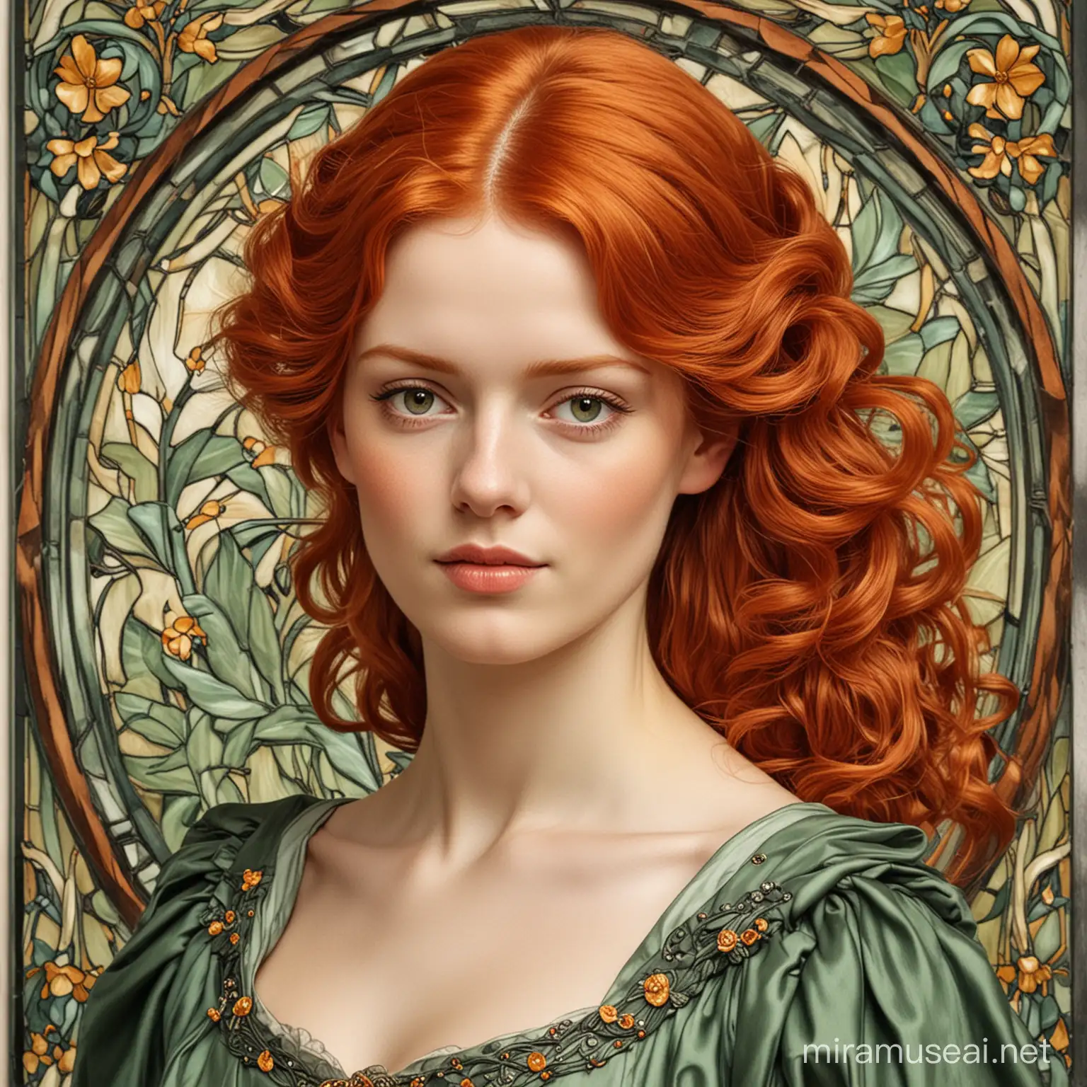 Elegant Redheaded Woman in Jugendstil Style