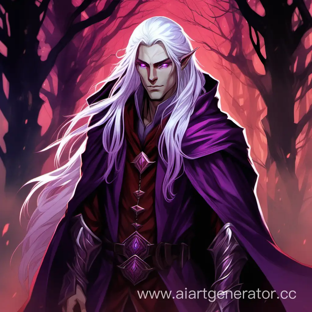 Noble-Elf-Chronomancer-in-DnD-Style-with-Long-White-Hair-and-RedPurple-Cloak