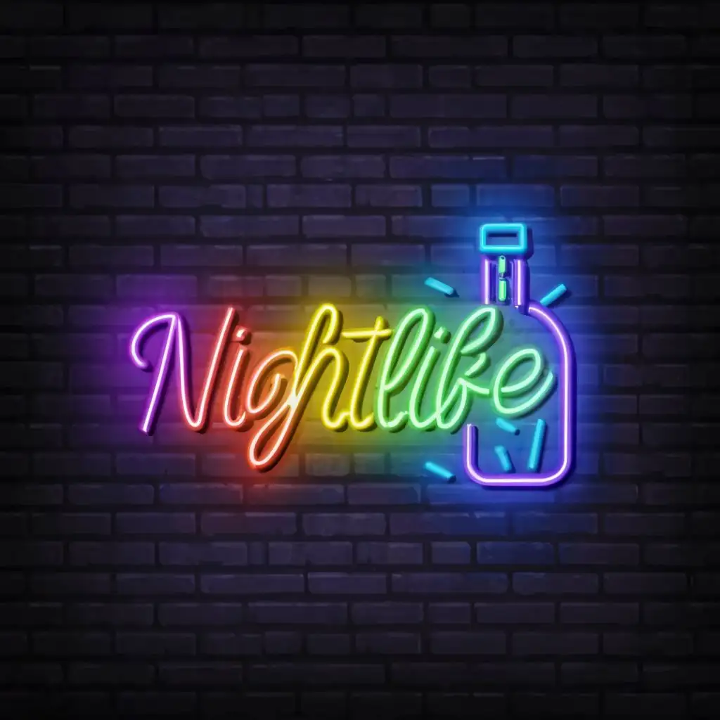 a logo design,with the text "Nightlife", main symbol:Bottles neon,Moderate,be used in Entertainment industry,clear background
