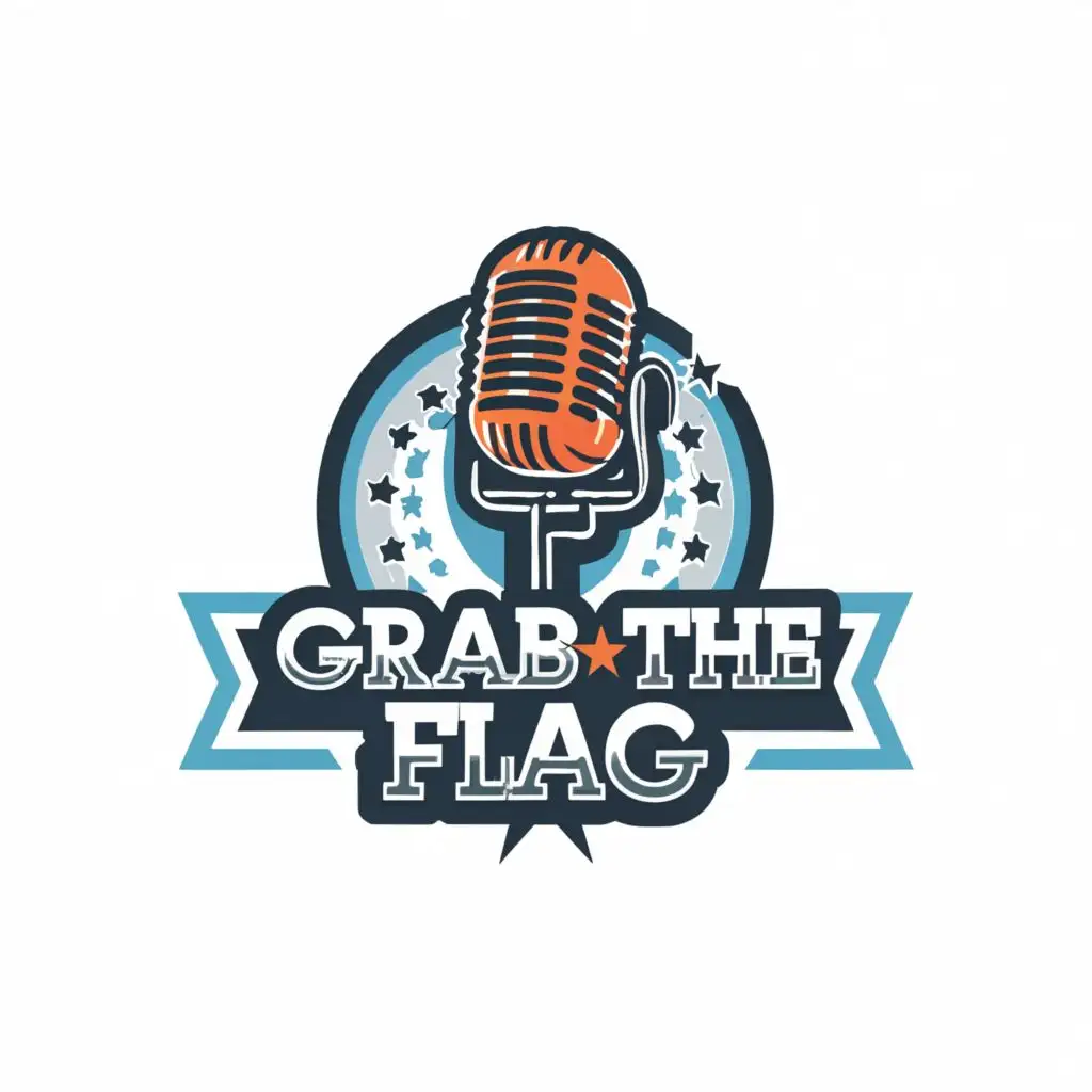 a logo design, with the text "Grab the Flag", main symbol: Microphone, Moderate, be used in Entertainment industry, football background