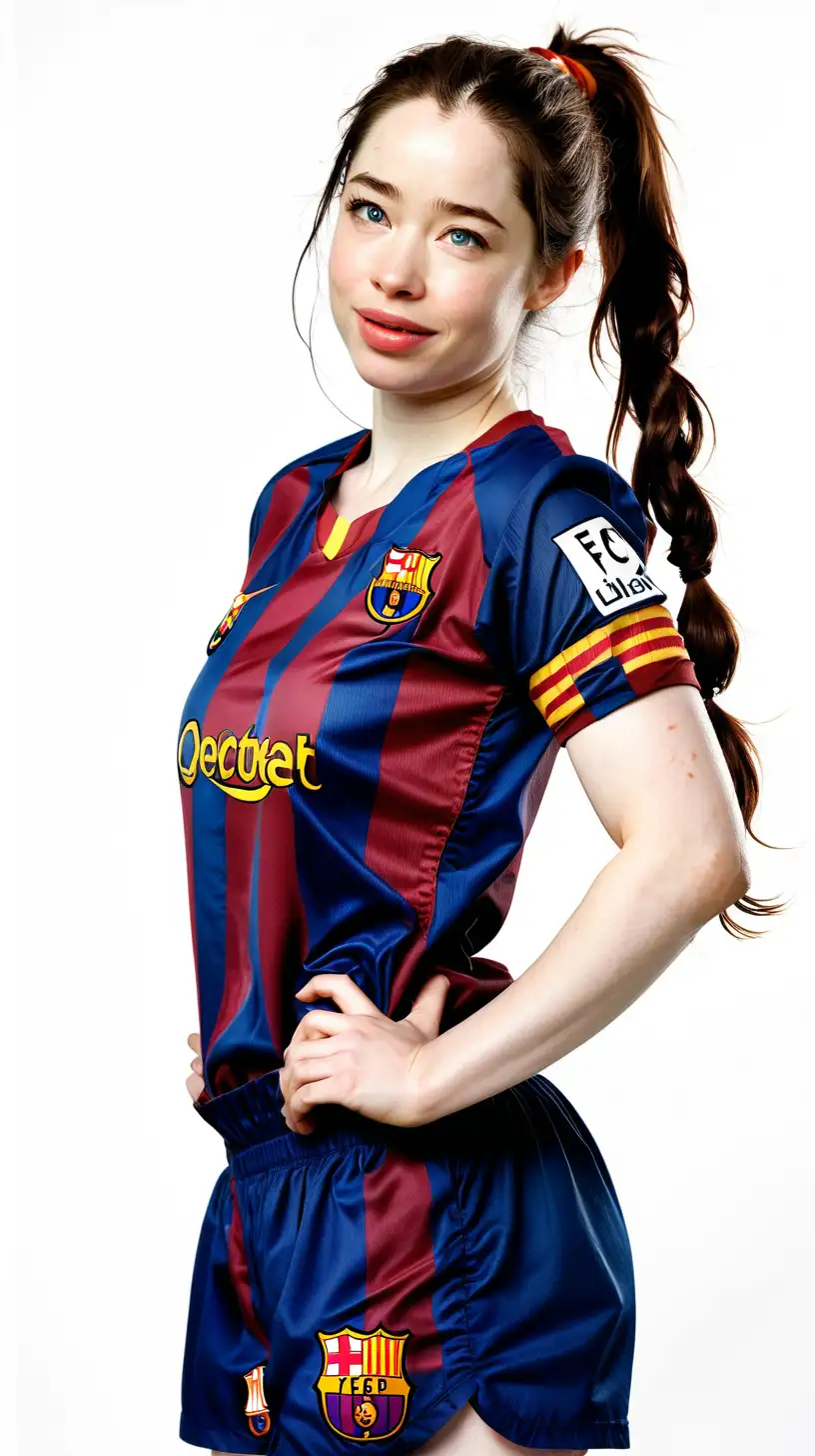Anna Popplewell in FC Barcelona Attire Bright and Loving Full Body Portrait