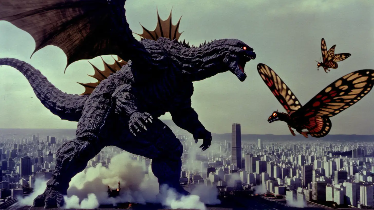 Godzilla and Mothra attacking Tokyo in 1800