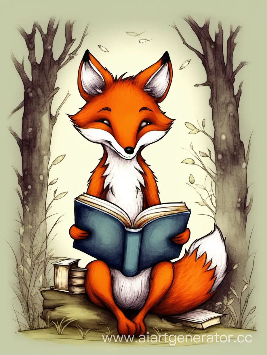 Adorable-Fox-Engrossed-in-Reading-a-Book