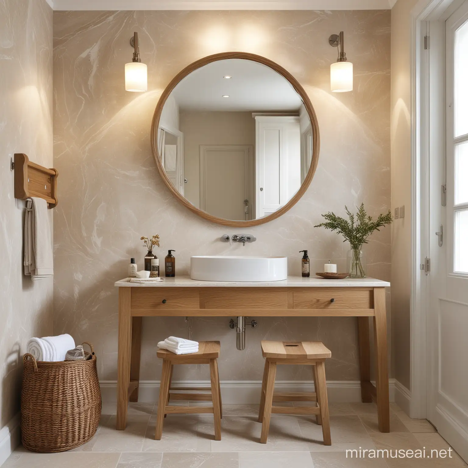 CountryStyle Oak Bathroom with White and Cream Accents