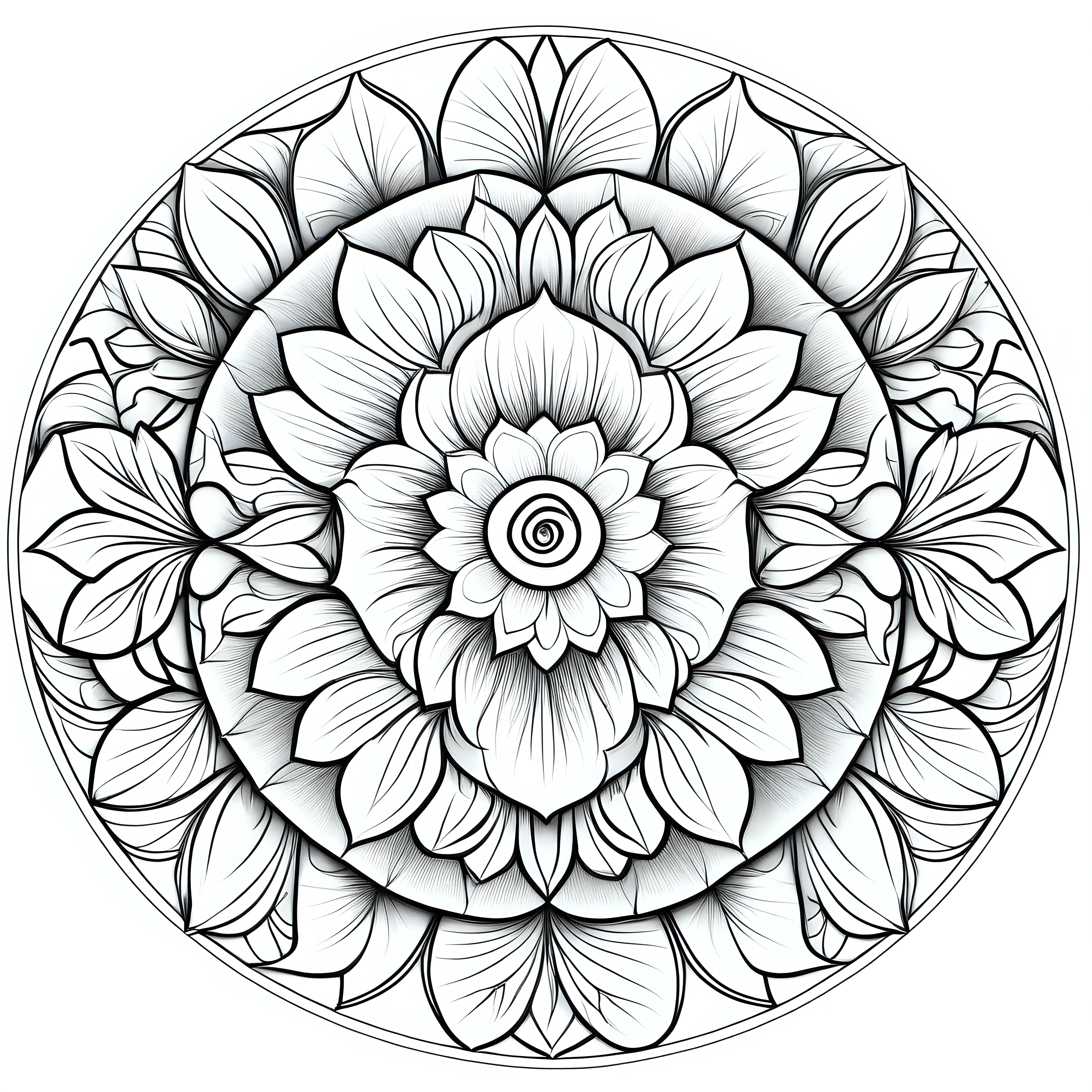 Floral Mandala Coloring Page Intricate Symmetry for Relaxing Creativity