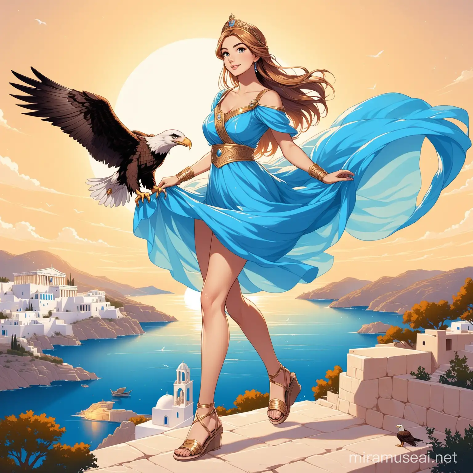 Greek Cinderella with sandals and flying an eagle