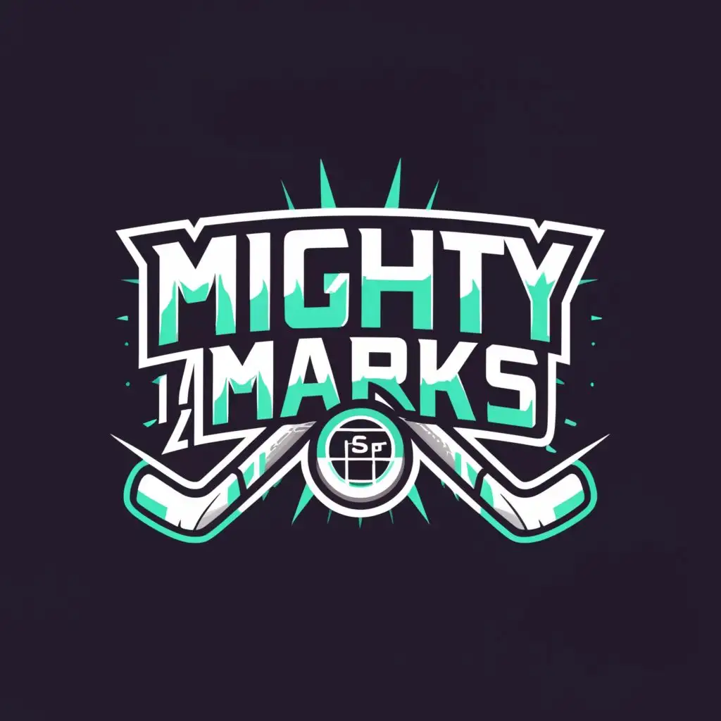 a logo design,with the text "Mighty Marks", main symbol:Hocky with Teal Color Font of Might Marks,Moderate,be used in Sports Fitness industry,clear background