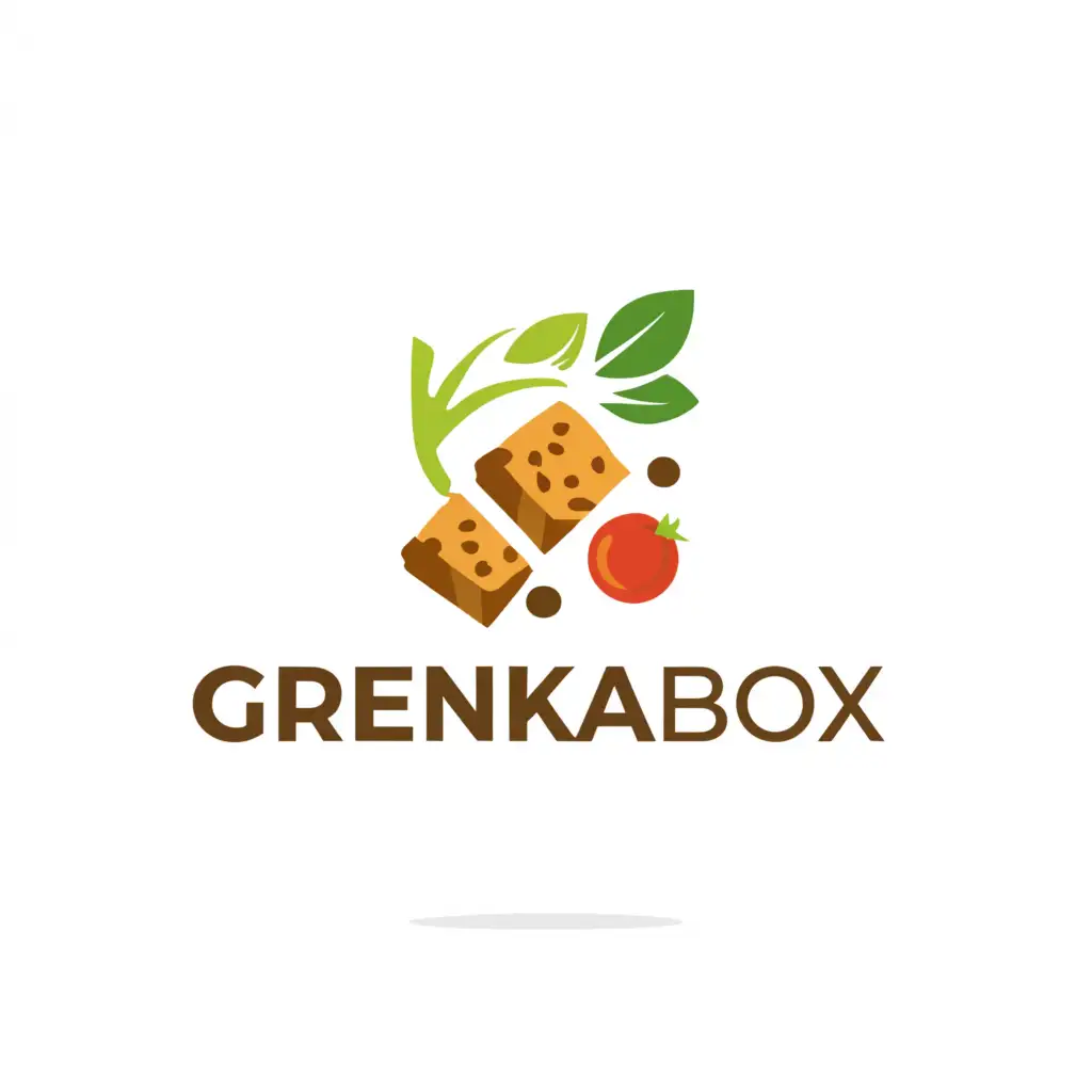a logo design,with the text "GrenkaBox", main symbol:Croutons, cherry tomatoes, and basil,complex,be used in Restaurant industry,clear background
