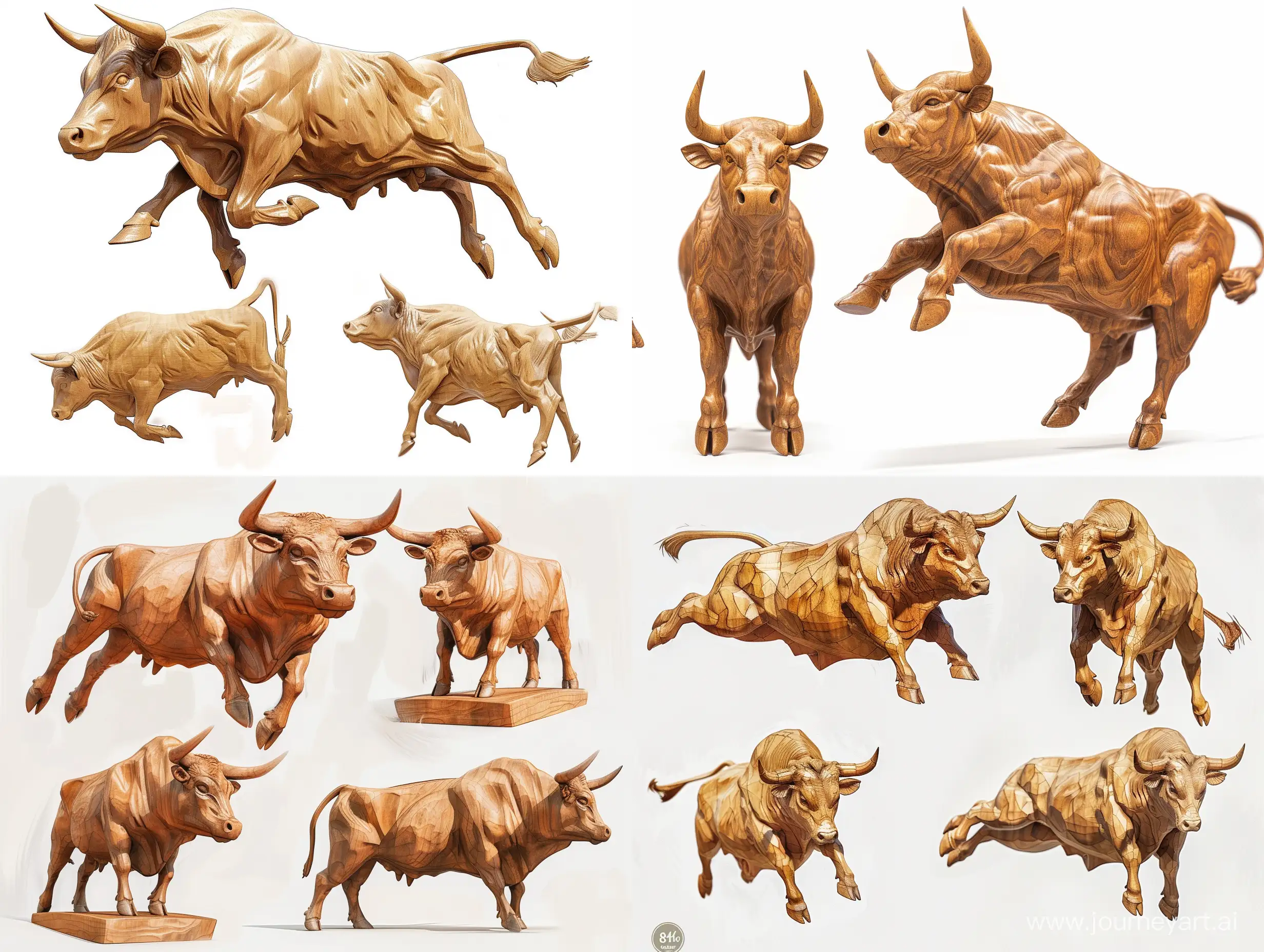 Dynamic-Bull-Sculpture-Professional-Wooden-Carving-in-FullFace-and-Profile-Views