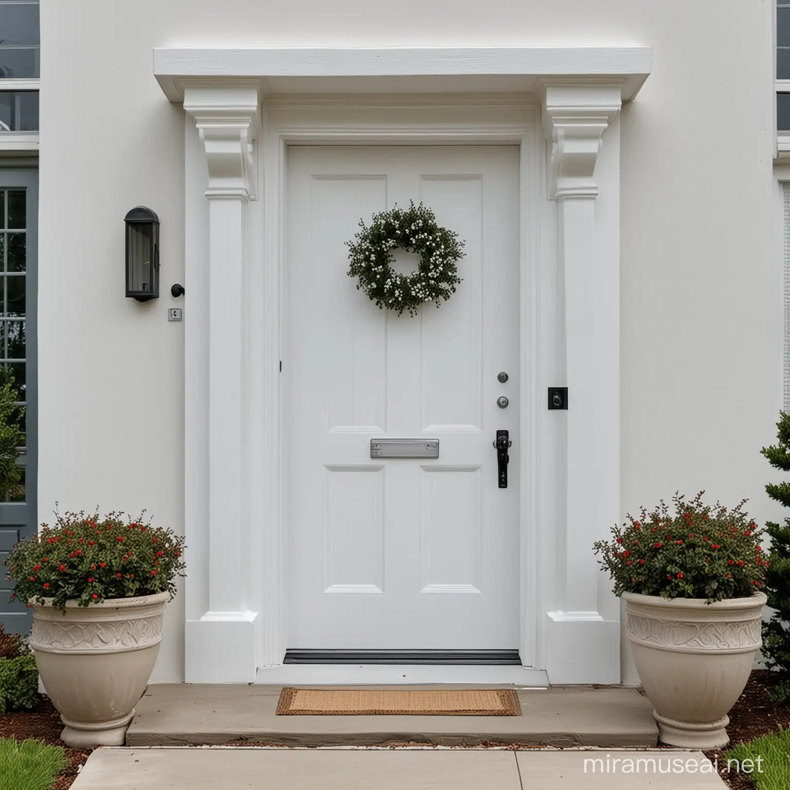 Serene White Doorway Entrance with Natures Embrace
