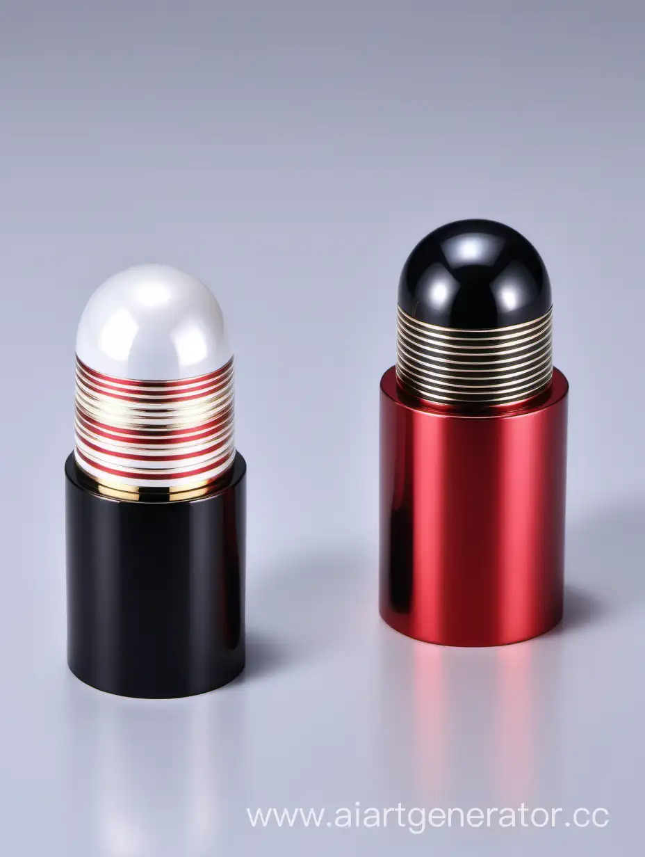 Elegant-Zamac-Perfume-Ornamental-Long-Cap-in-Pearl-White-and-Black-with-Matt-Red-and-Gold-Lines-Finish