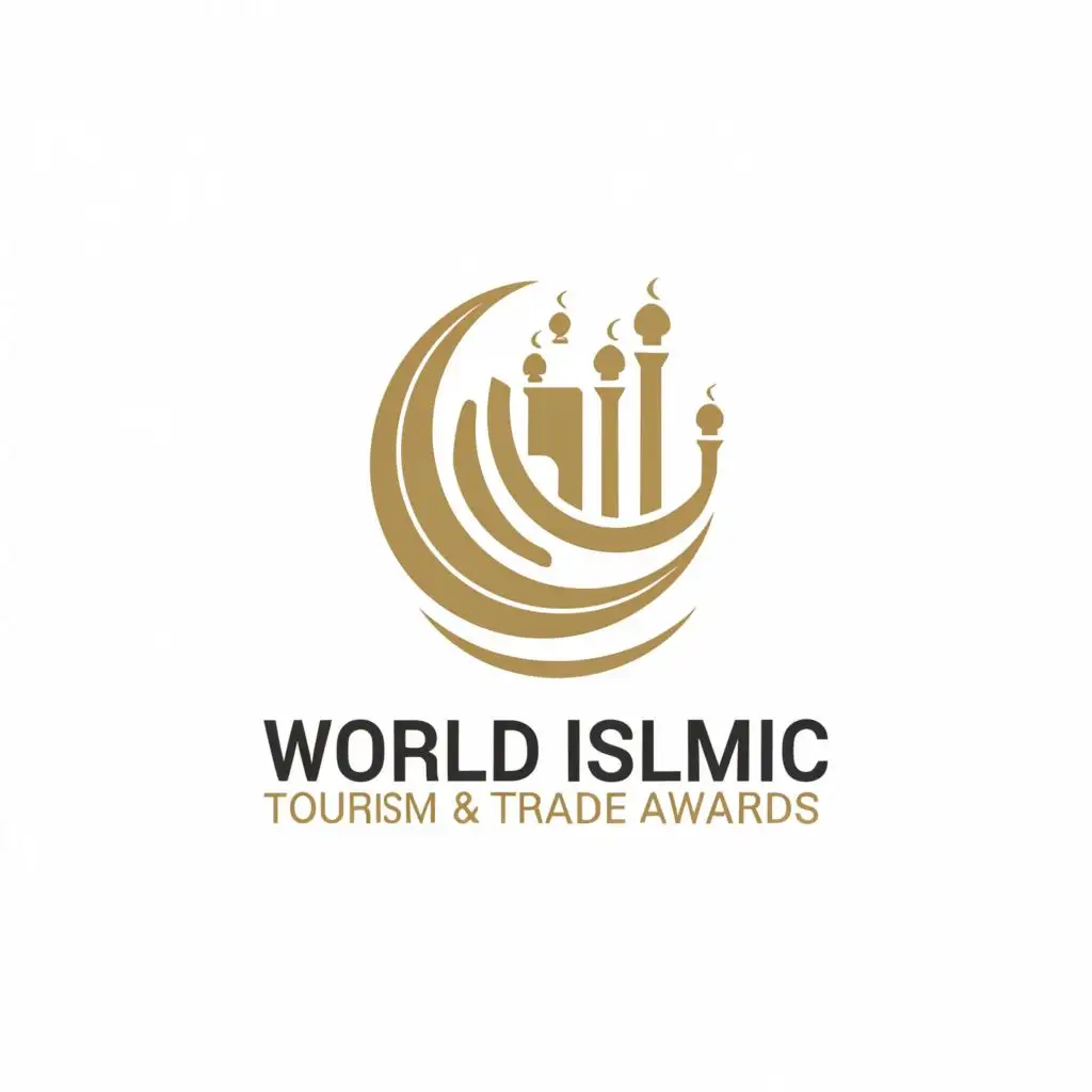 a logo design, with the text "World Islamic Tourism & Trade Awards", main symbol: Arabic Awards, complex, clear background