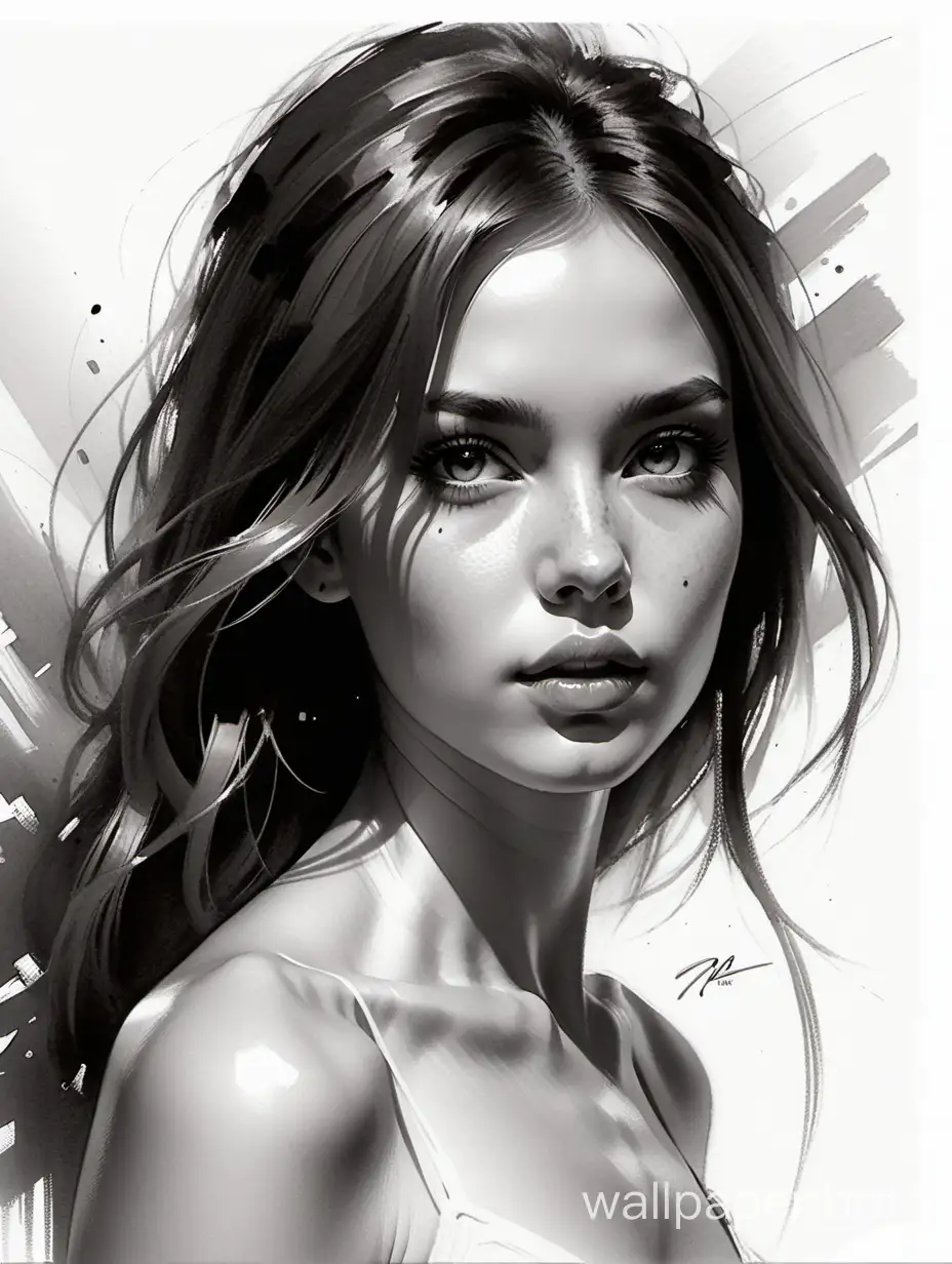 Expressive-Girl-Portrait-Bold-Russ-Mills-Style-with-Graceful-Motion-and-Limited-Palette