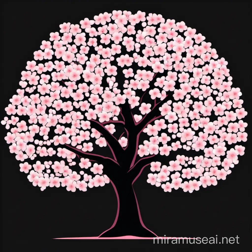 Minimalist Cherry Blossom Tree Illustration on Black Background