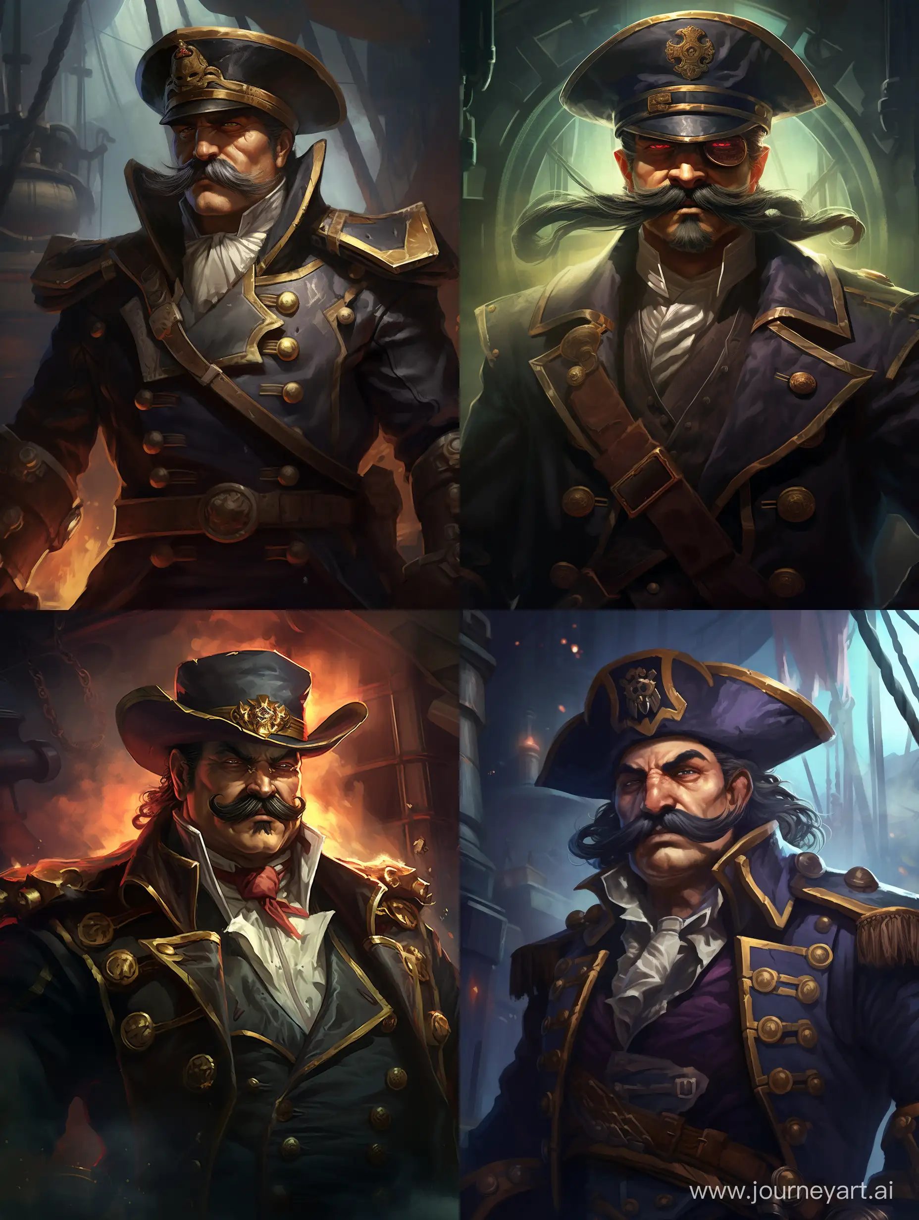 Pirate captain of a ship with mustache angry look steampunk style