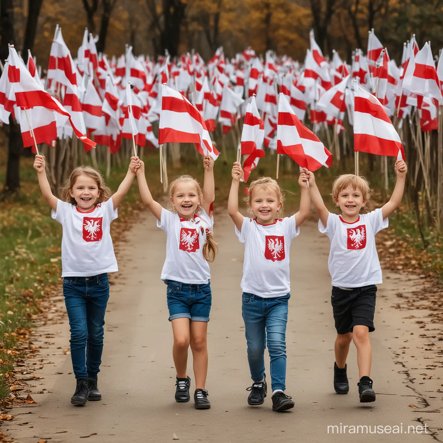 Cheerful Children Celebrating with Polish Flags