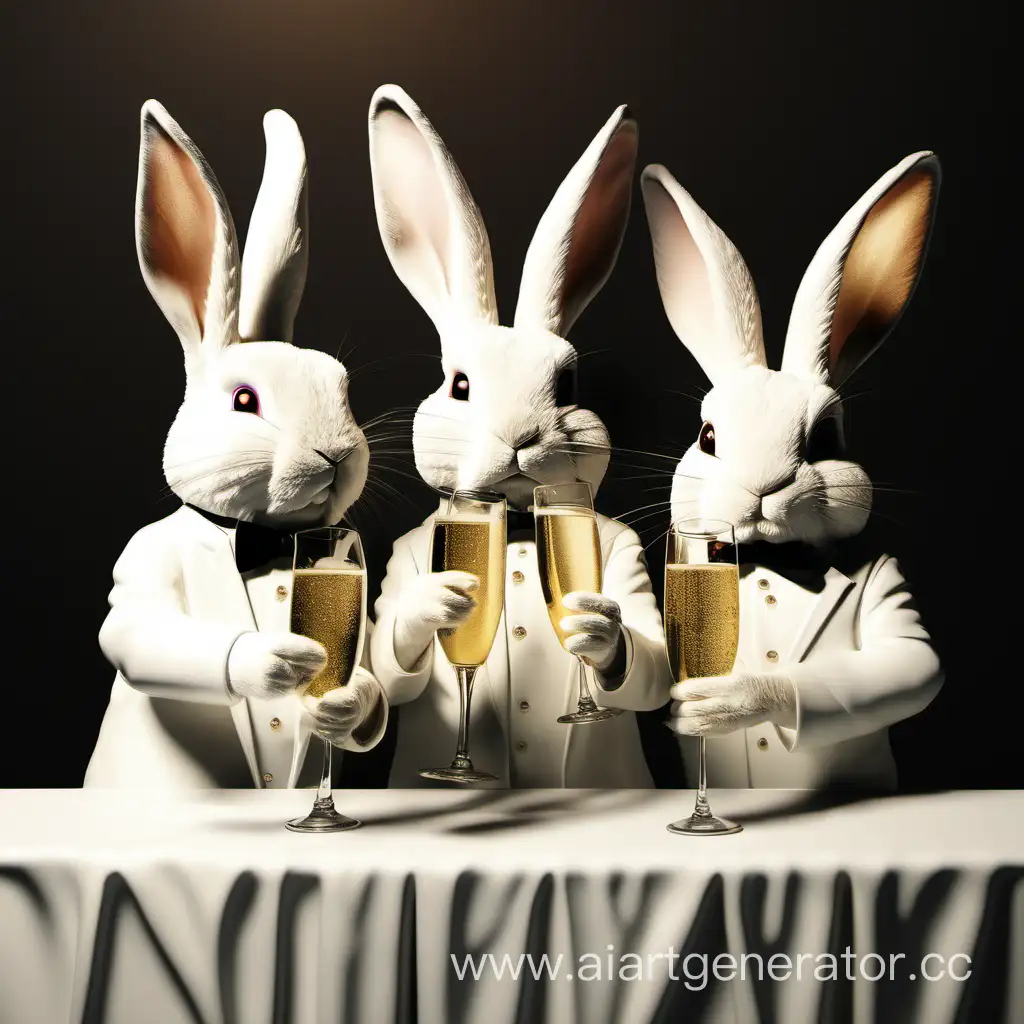 три кролика держат фужеры с шампанским