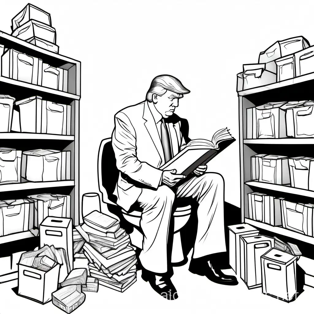 Donald-Trump-Reading-Bible-on-Toilet-Amidst-Boxes-Black-and-White-Coloring-Page