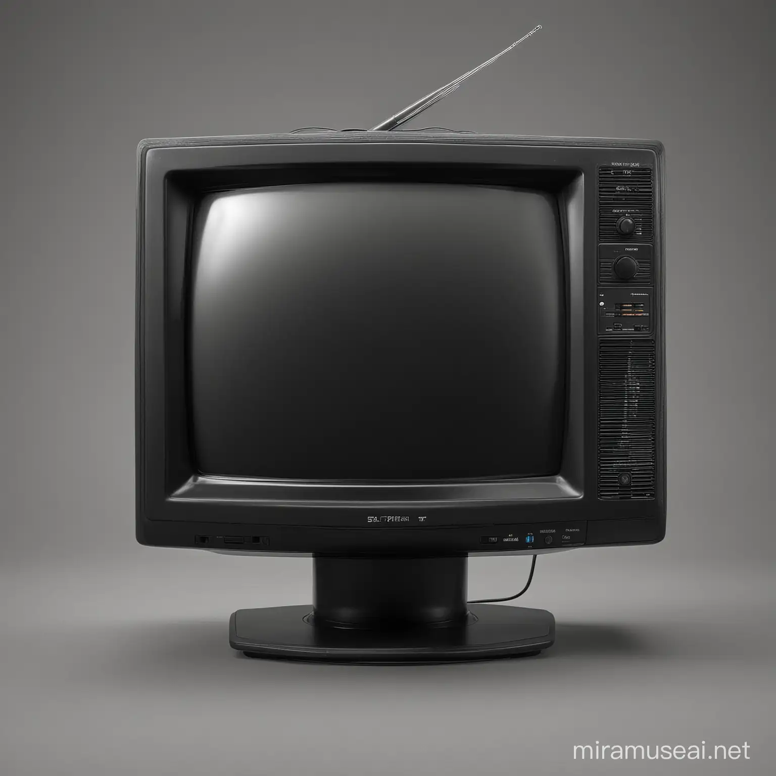 Vintage Black CRT TV on Retro Wooden Cabinet
