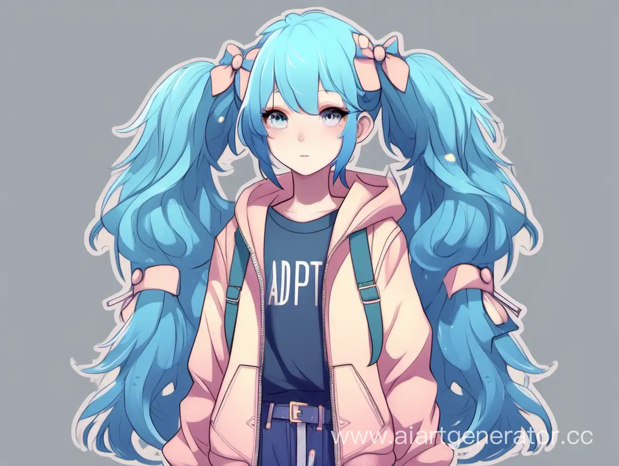 adopt, character, concept art, full height, blue hair, cute clothes and accessories, pastel