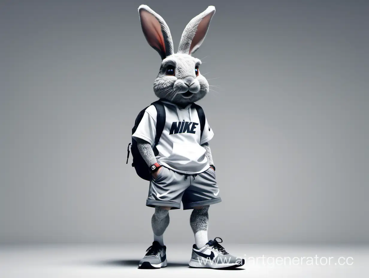 Stylish-Gray-Rabbit-Wearing-Shorts-and-Nike-Sneakers