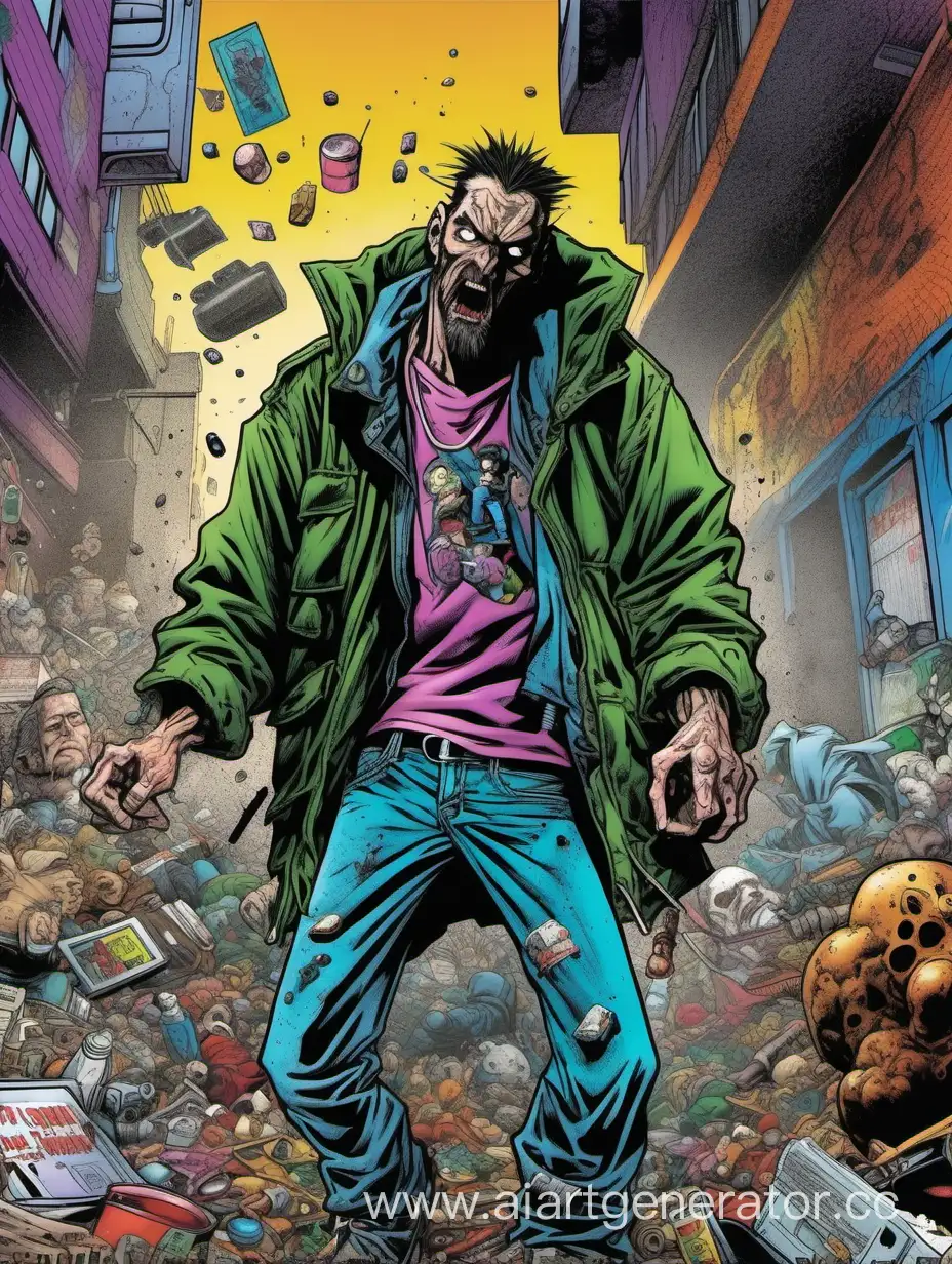 Cyberpunk-Action-Violent-90s-Comics-Art-with-Male-Junkie-Hobo