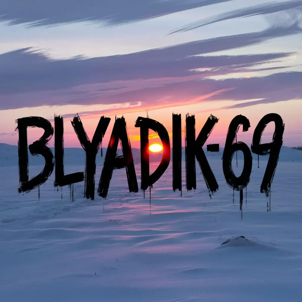Надпись "Blyadik69" на фоне зимнего заката