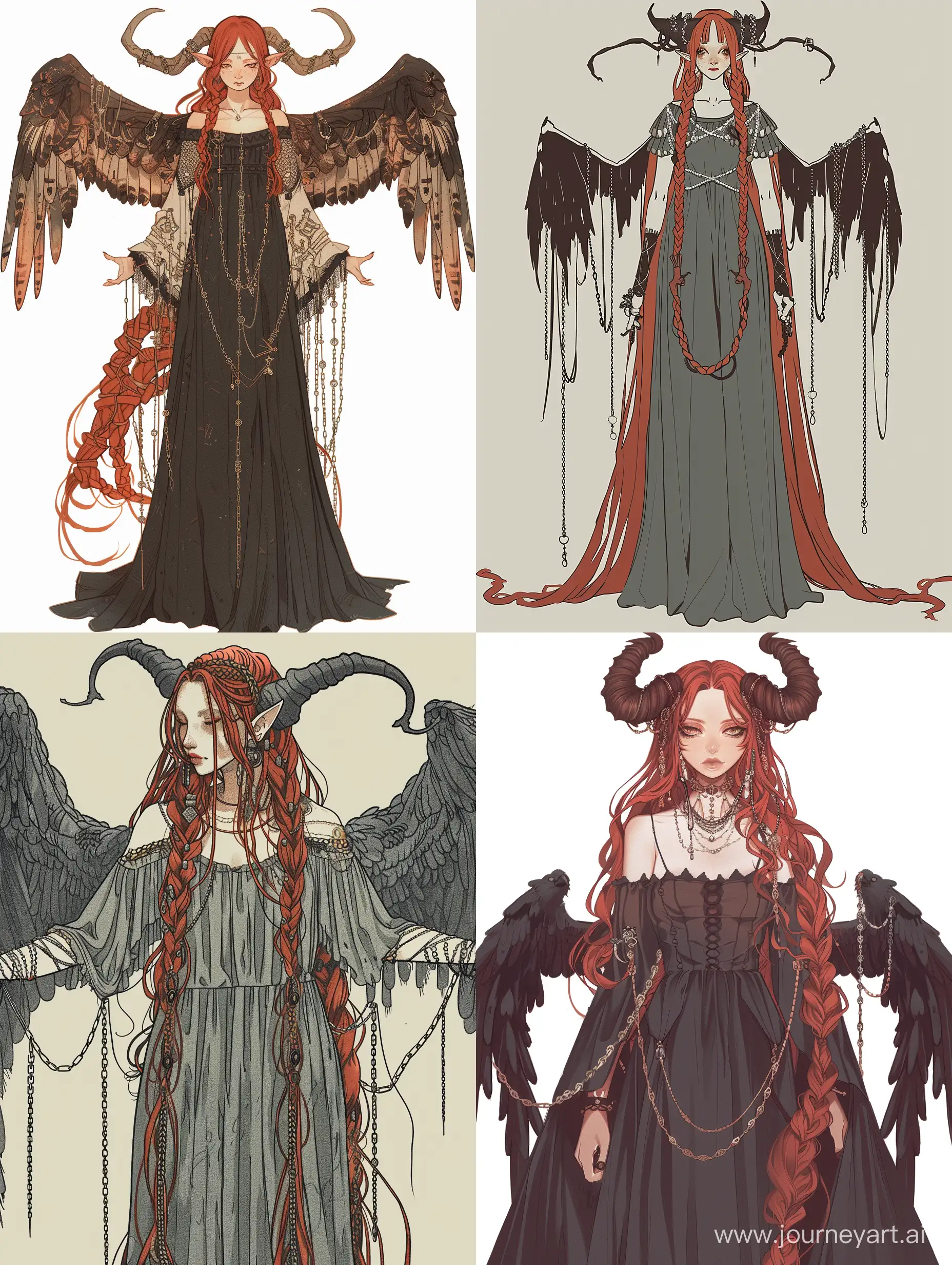 Fantasy-Girl-with-Red-Braided-Hair-Bird-Wing-Sleeves-and-Horns