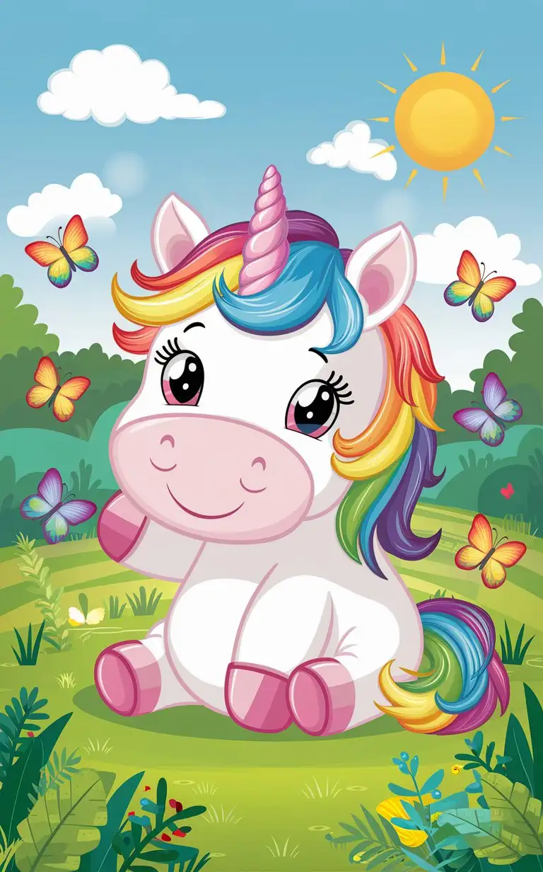 Cheerful Cartoon Unicorn Playful Imagery for Childrens Delight