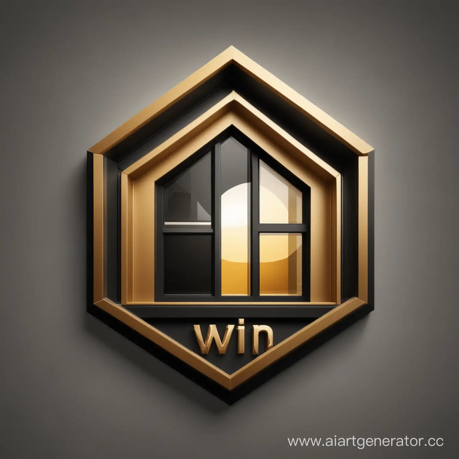  логотип для фирмы  Win-Service pro, окно, дом 
современный, черно белый с оттенками золотого, 
 