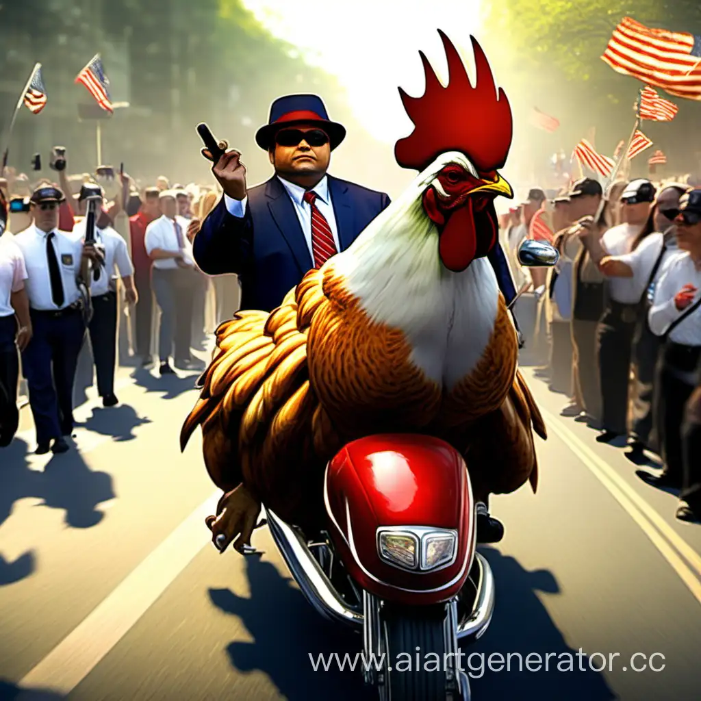 Pudge вышел на митинг о запрете убийств животных верхом на курице