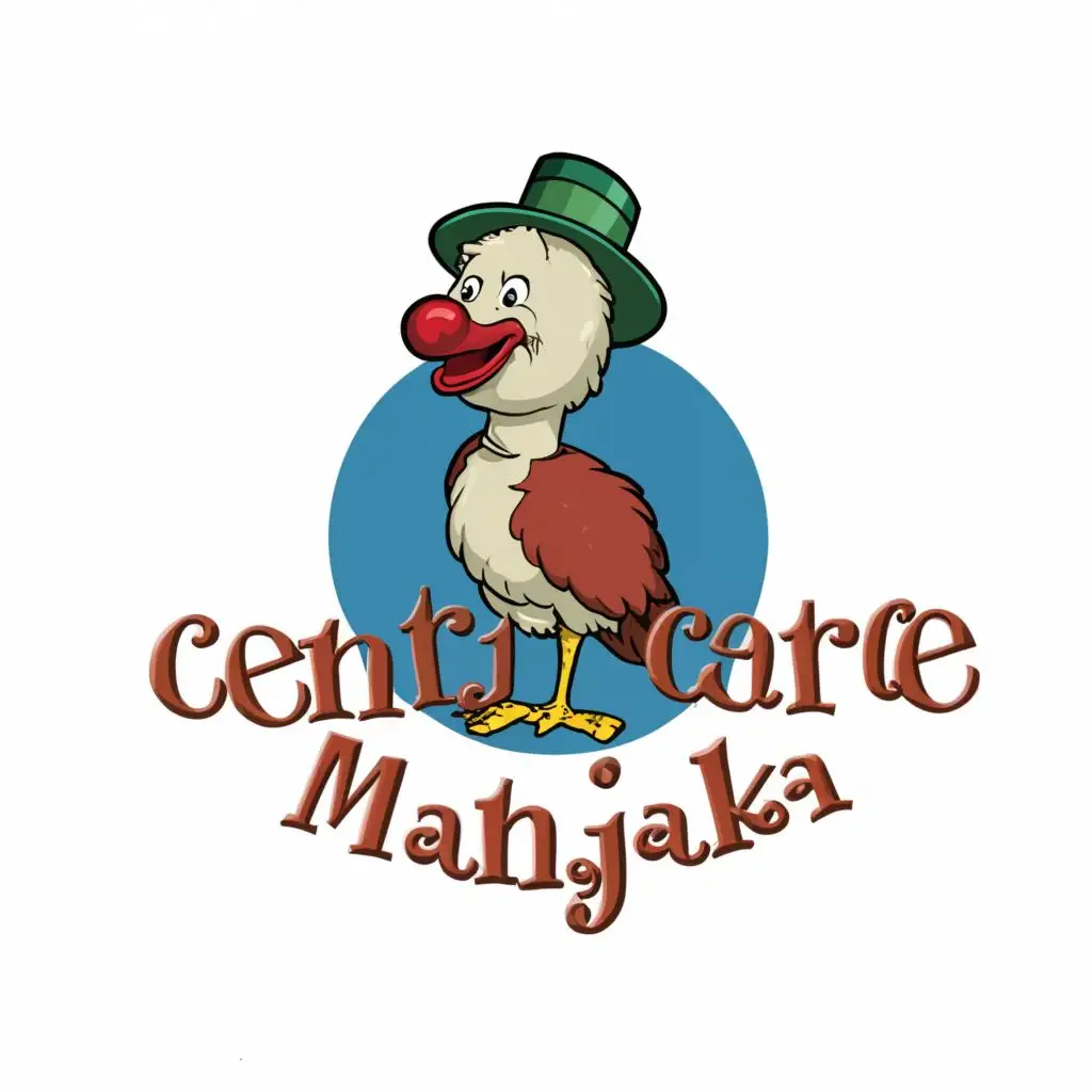 logo, A clown dodo bird using colors blue, green, red, yellow, white, brown, with the text "Centre Manjaka", typography