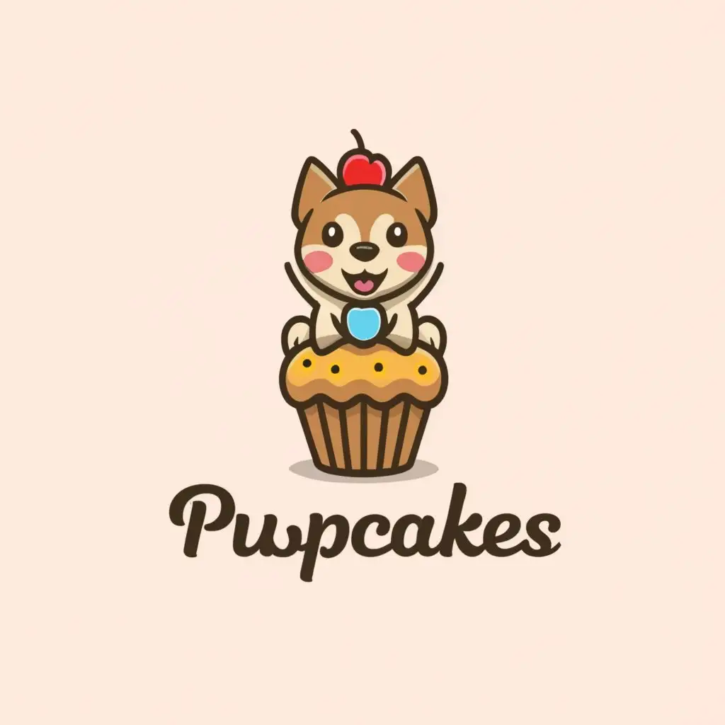 a logo design,with the text "pupcakes", main symbol:dog over a cupcake,Moderate,be used in Animals Pets industry,clear background