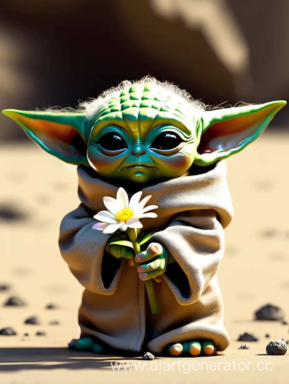 Adorable-Baby-Yoda-Holding-a-Delicate-Flower