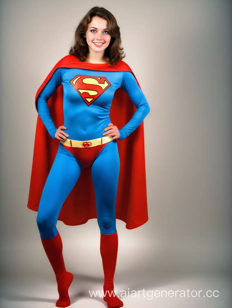 Strong-Muscular-Woman-in-Soft-Cotton-Superman-Costume-Posed-Heroically