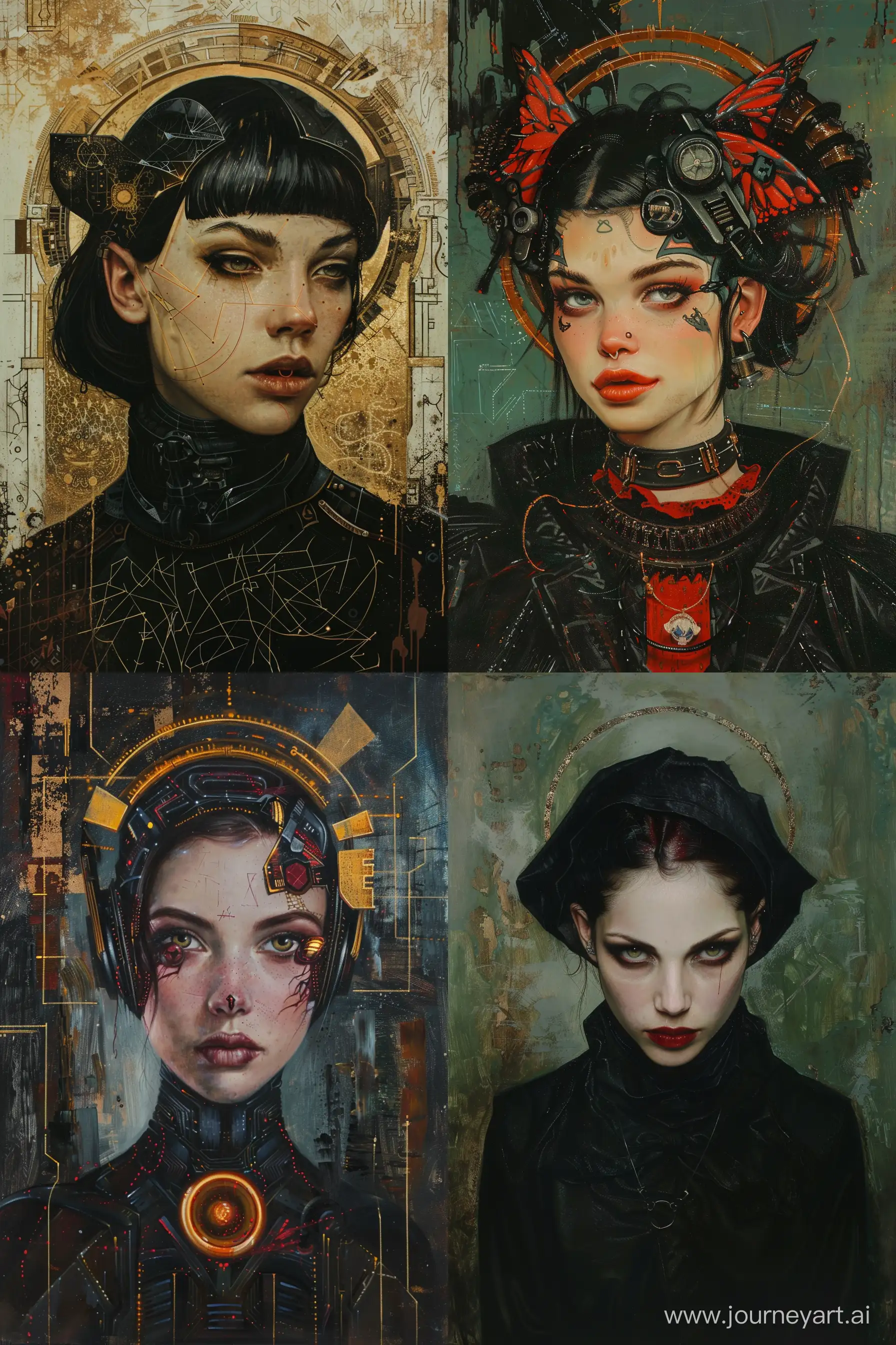 atavism of occult magic, female morphology, halo, cyberpunk, oil painting by daniel sprick and roberto ferri --ar 2:3 --style raw --v 6