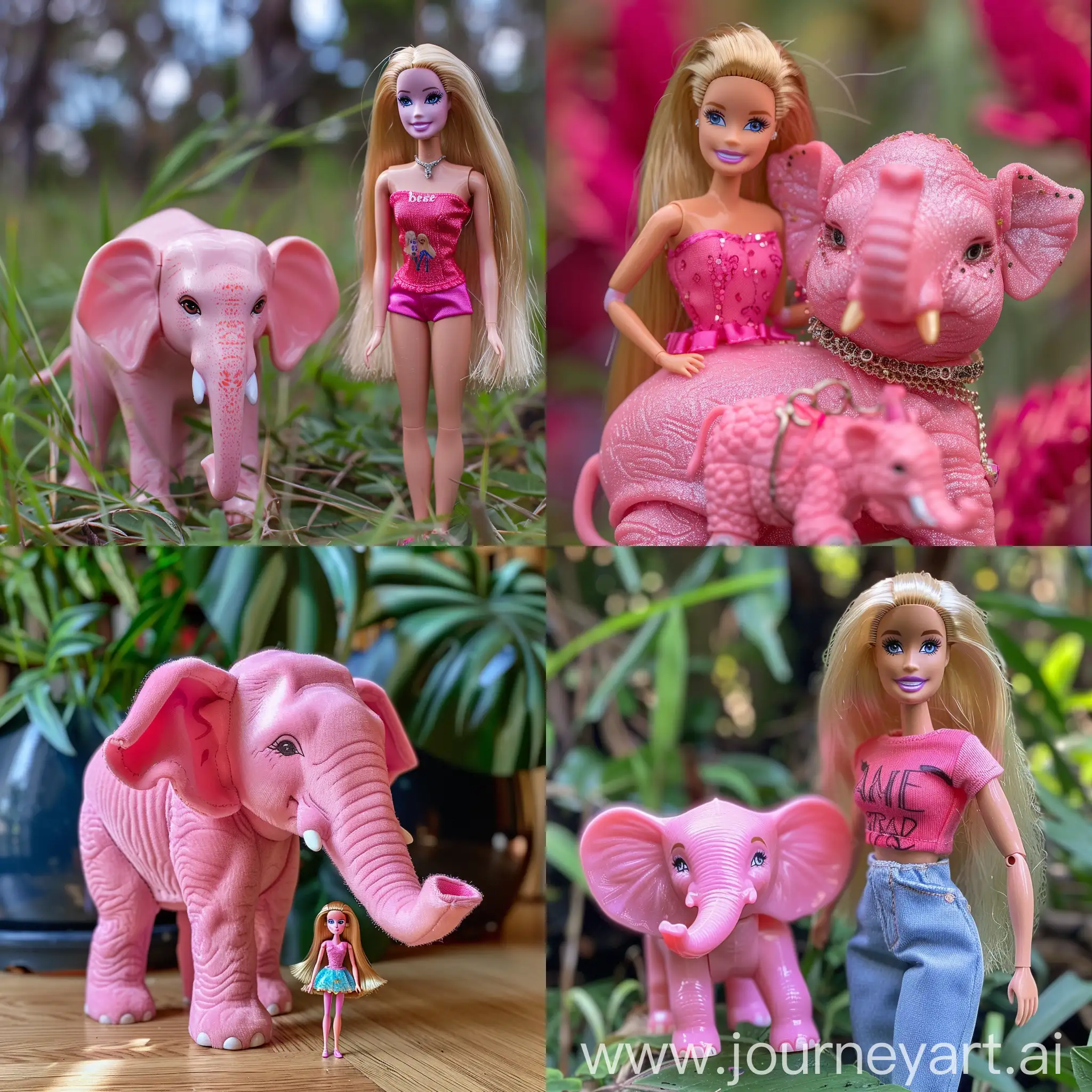 Whimsical-Pink-Elephant-and-Barbie-Doll-in-Playful-Encounter
