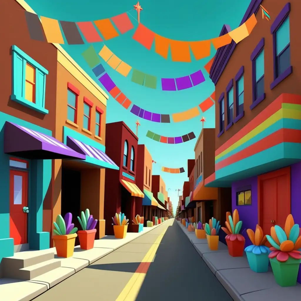 cartoon colorful decorated street for juneteenth in New Mexico