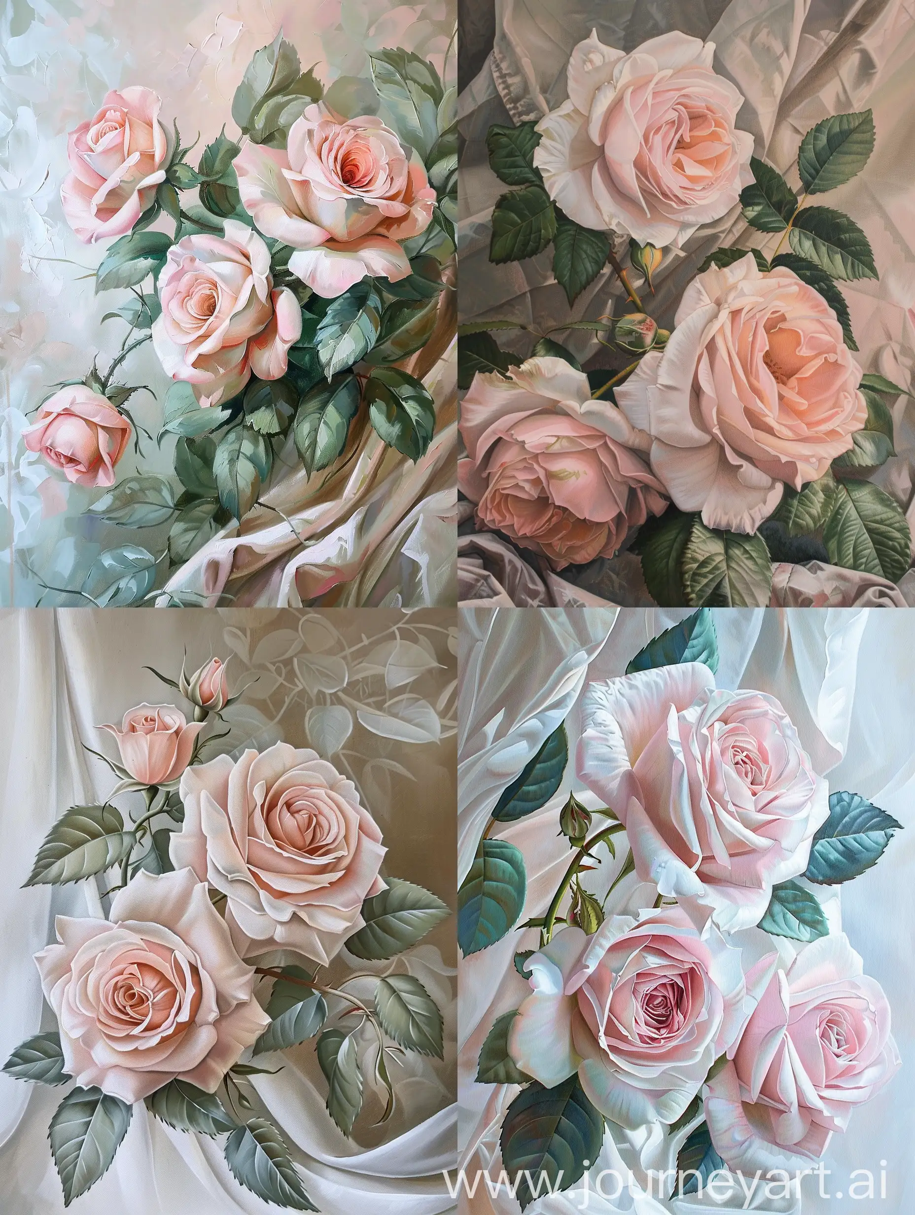 Exquisite-Acrylic-Painting-Light-Pink-Roses-and-Detailed-Draperies