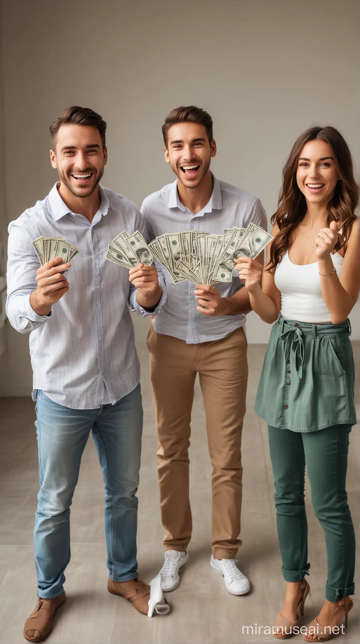 Happy 4 people who are receiving money