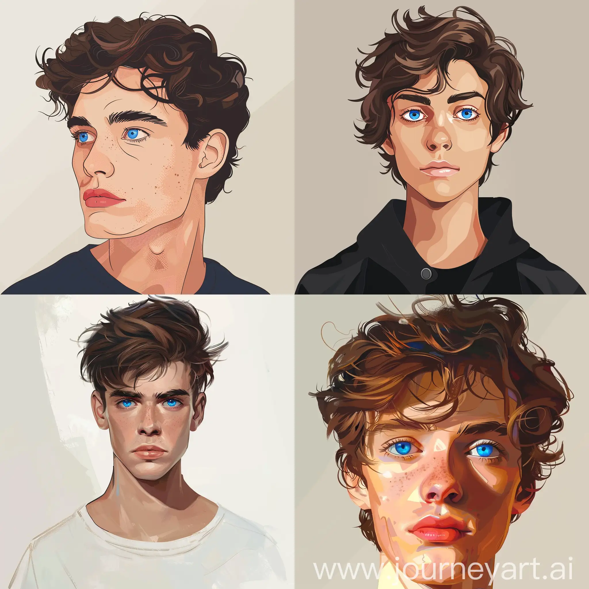 A Young man with blue eyes in 2d illustration style