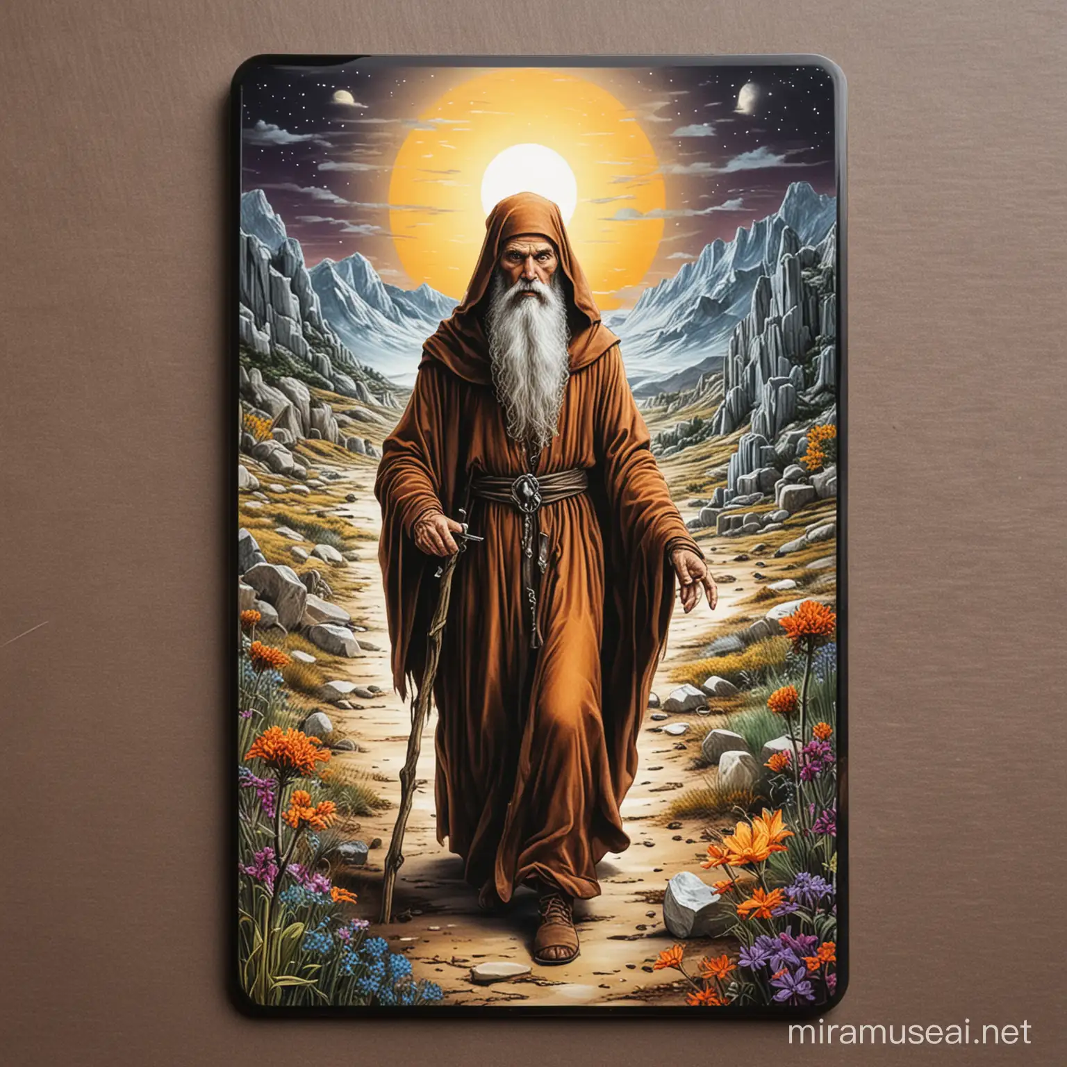 The hermit of tarot walking artistic and Plastic picture