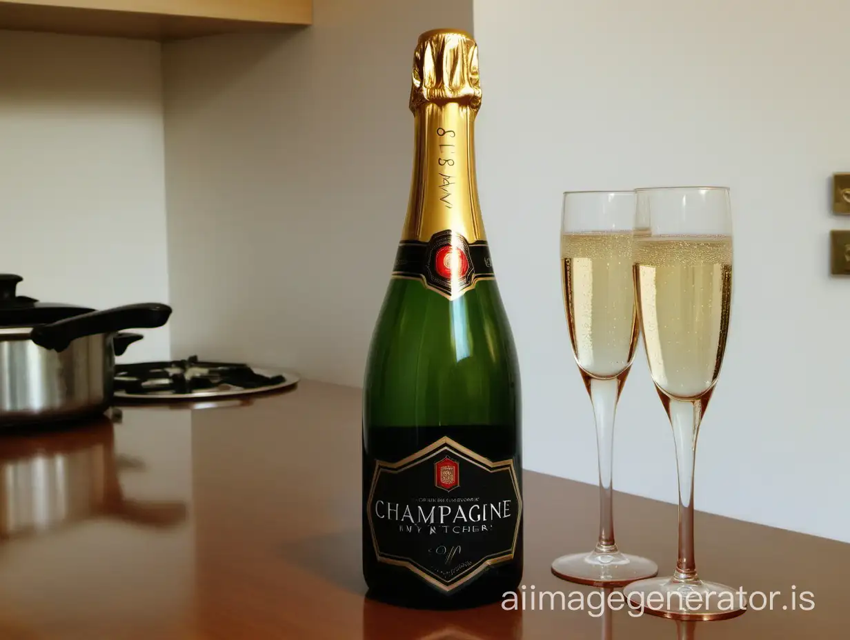 Elegant-Champagne-Bottle-Adorning-a-Modern-Kitchen-Table