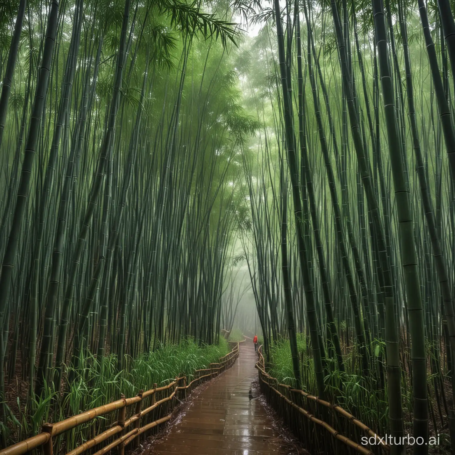 Bamboo grove in the rain