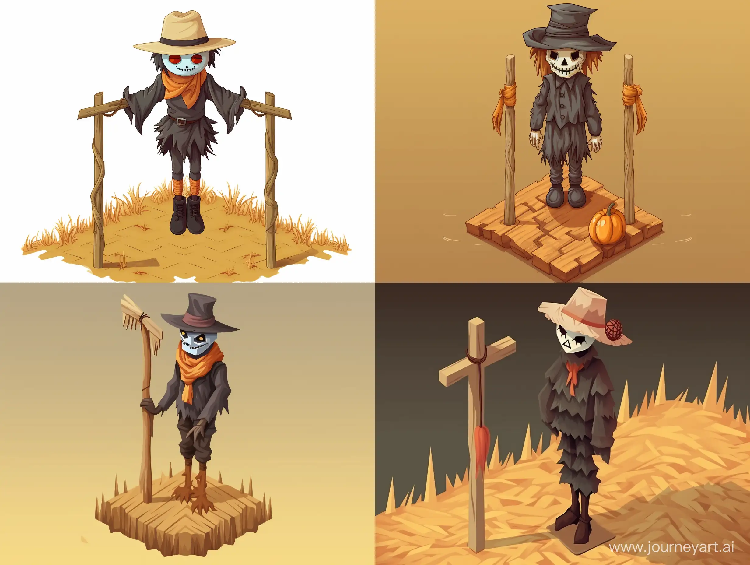 Charming-Isometric-Casual-Halloween-Scarecrow-on-Wooden-Stick