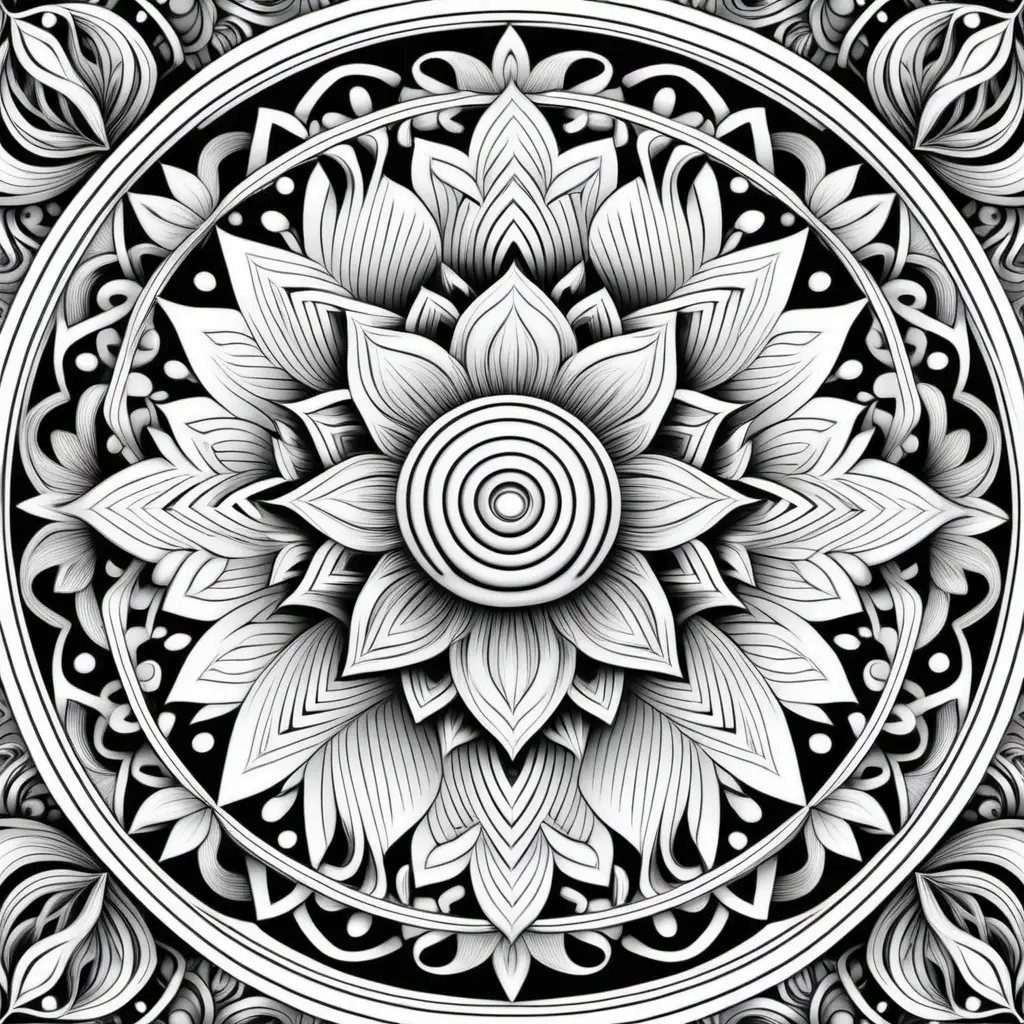 Symmetrical Fantasy Mandalas Coloring Page for All Ages Intricate and Relaxing Pattern Design