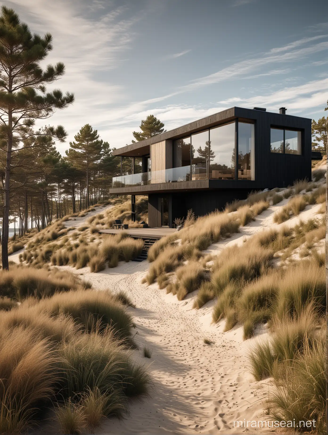 Modern EcoStyle House on Dune with River Views and Grassy Roof Terrace