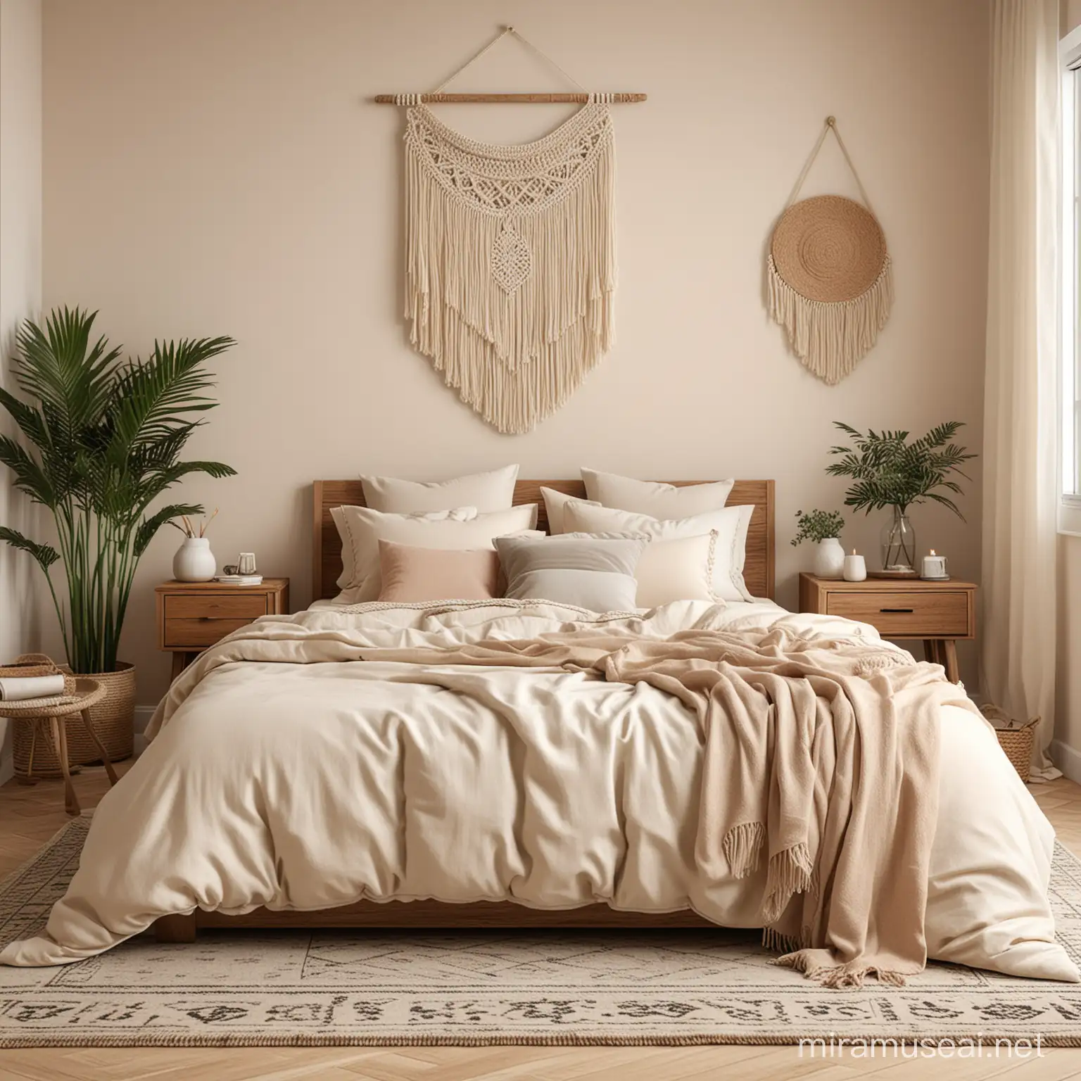 Boho Bedroom Mockup in Cream Color with Cozy Decor