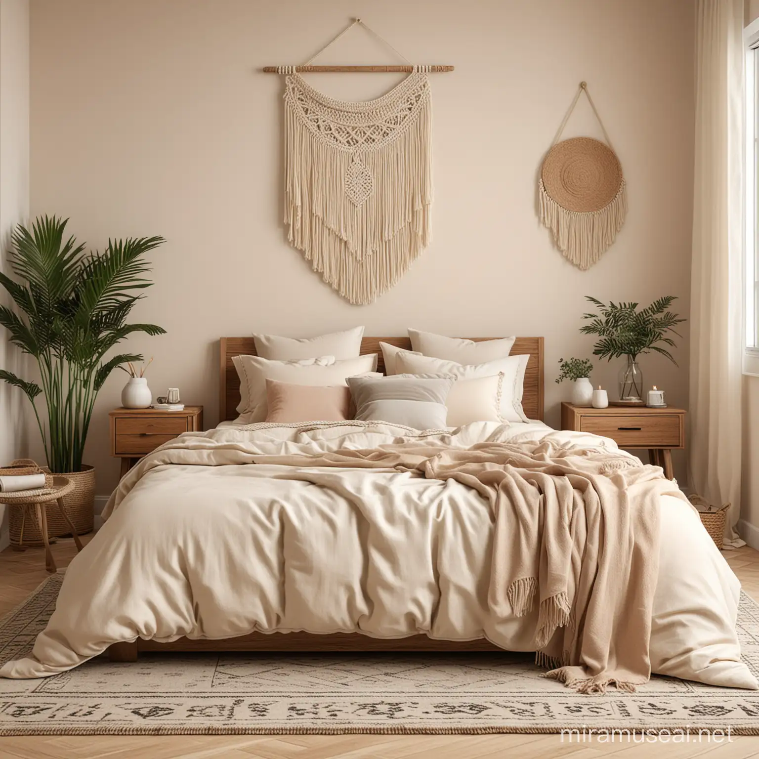 boho bedroom mockup cream color